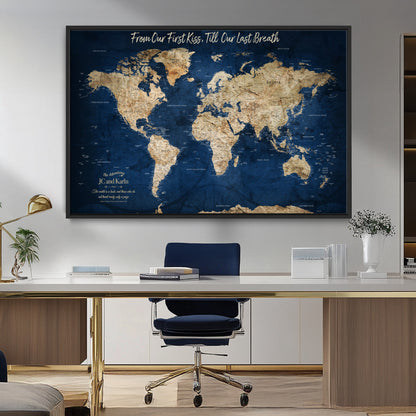 56122A-MGV-CV-36X24-Push Pin World Map Canvas Print – Framed Wall Art for Couples to Track Their Travels – Anniversary Gift or Home Adventure Decor - H2-Orj