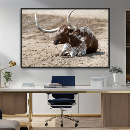 Texas Longhorn Wall Art Canvas Print, Framed Country Living Art Picture Print, Farmhouse Aesthetic Perfect Western Rustic Decor Artwork