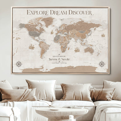95738134-MGV-CV-36X24-Custom Push Pin World Map Wall Canvas Print – Personalized Travel Tracker with Pins – Framed Large Multi-Size Canvas for Home Office Decor