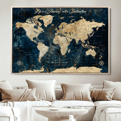 23551206-MGV-CV-36X24-Custom Push Pin World Map Wall Canvas Print – Personalized Travel Tracker with Pins – Framed Large Multi-Size Canvas for Home Office Decor