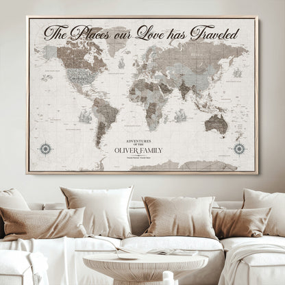 88245481-MGV-CV-36X24-Custom Push Pin World Map Wall Canvas Print – Personalized Travel Tracker with Pins – Framed Large Multi-Size Canvas for Home Office Decor