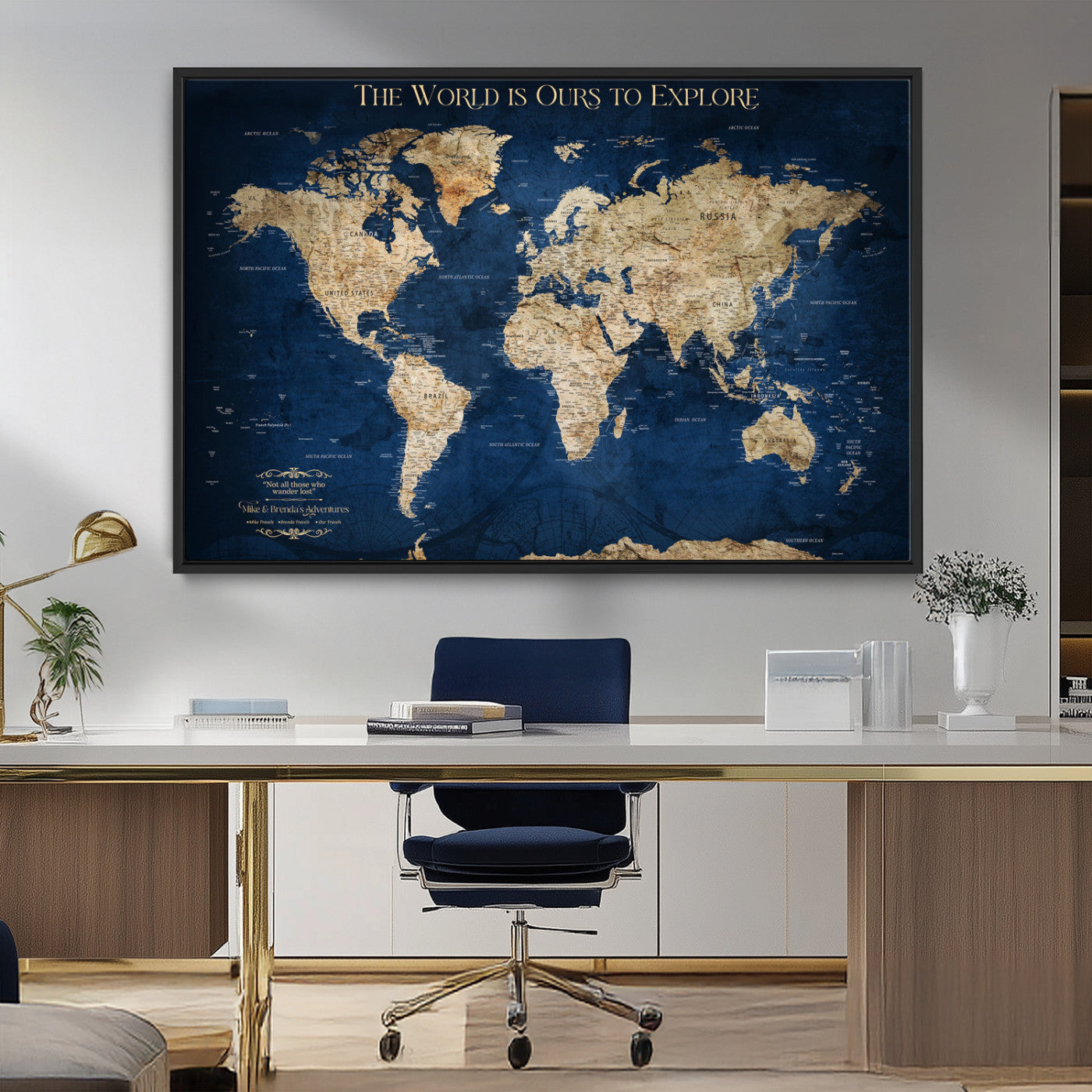 10181149-MGV-CV-36X24-Framed Push Pin World Travel Map – Canvas Wall Print of Where I’ve Been, Old-Style Adventure Map with Pins for Tracking Trips - H2-3