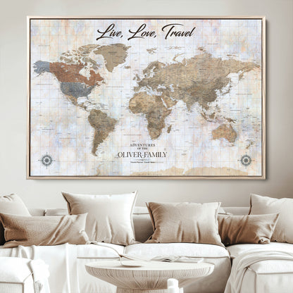 76256172-MGV-CV-36X24-Custom Push Pin World Map Wall Canvas Print – Personalized Travel Tracker with Pins – Framed Large Multi-Size Canvas for Home Office Decor