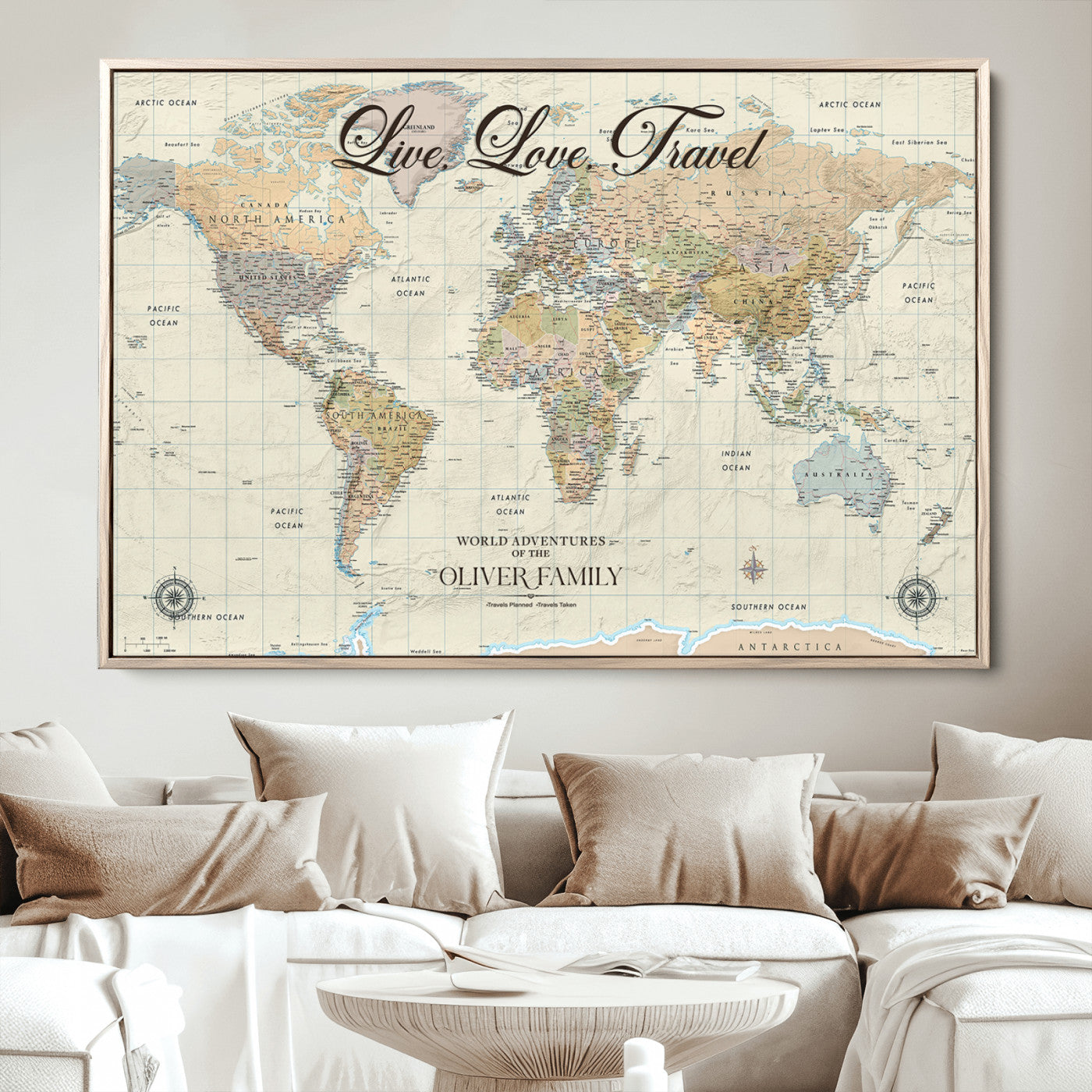 49563244-MGV-CV-36X24-Custom Push Pin World Map Wall Canvas Print – Personalized Travel Tracker with Pins – Framed Large Multi-Size Canvas for Home Office Decor