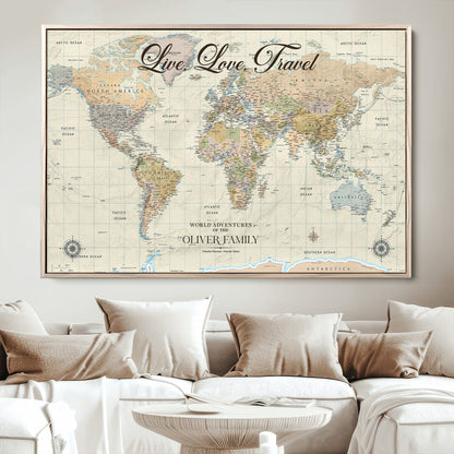 49563244-MGV-CV-36X24-Custom Push Pin World Map Wall Canvas Print – Personalized Travel Tracker with Pins – Framed Large Multi-Size Canvas for Home Office Decor
