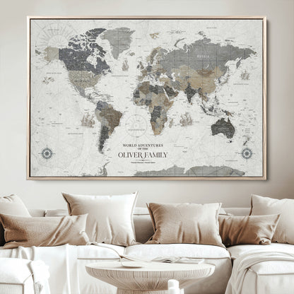 24596128-MGV-CV-36X24-Custom Push Pin World Map Wall Canvas Print – Personalized Travel Tracker with Pins – Framed Large Multi-Size Canvas for Home Office Decor