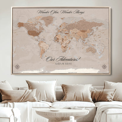 95243244-MGV-CV-36X24-Custom Push Pin World Map Wall Canvas Print – Personalized Map for Travel Lovers - Large Personalized Gift for Home Office Decor