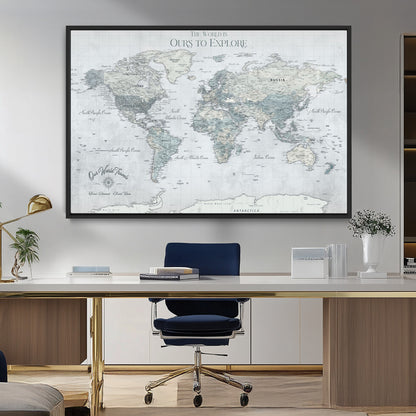 Custom Push Pin World Map Wall Canvas Print – Personalized Travel Tracker with Pins – Framed Custom Quotie Canvas for Home Office Decor
