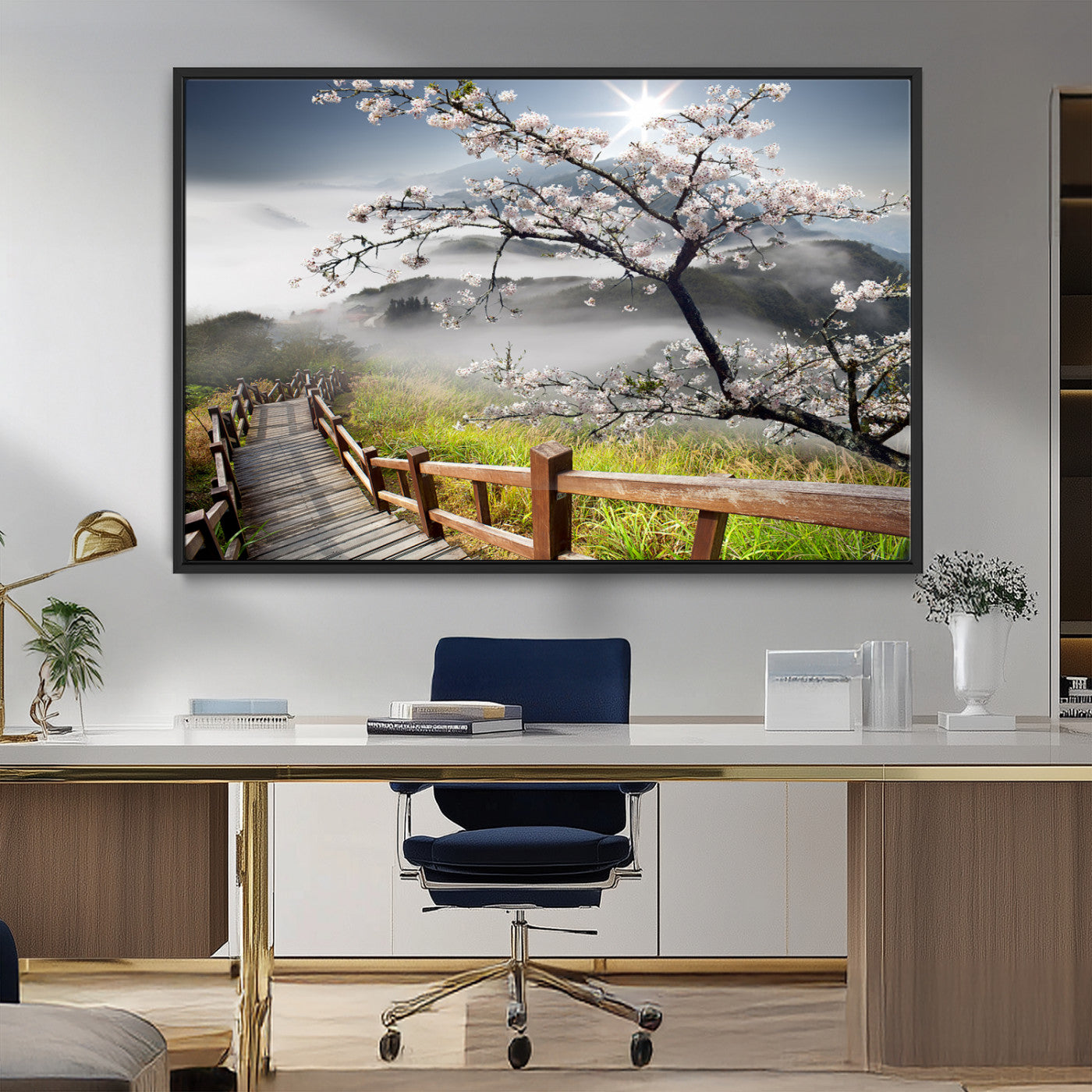 Sakura Cherry Blossom Pathway Canvas Wall Art – Tranquil Walk Through Blossoming Nature – Ready to Hang