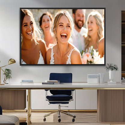 MGV-FC-36X24 - Joyful Wedding Wall Art – Laughing Bride and Bridesmaids Canvas Print, Romantic Celebration Photography Decor for Bedroom, Living Room, or Wedding Gift