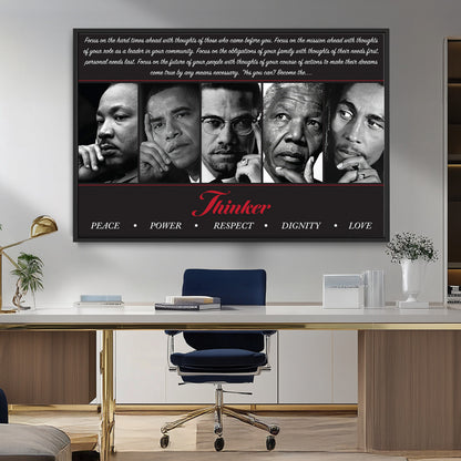 Monochrome canvas of iconic Black leaders with a powerful quote, perfect for modern spaces with a cultural or motivational theme.
