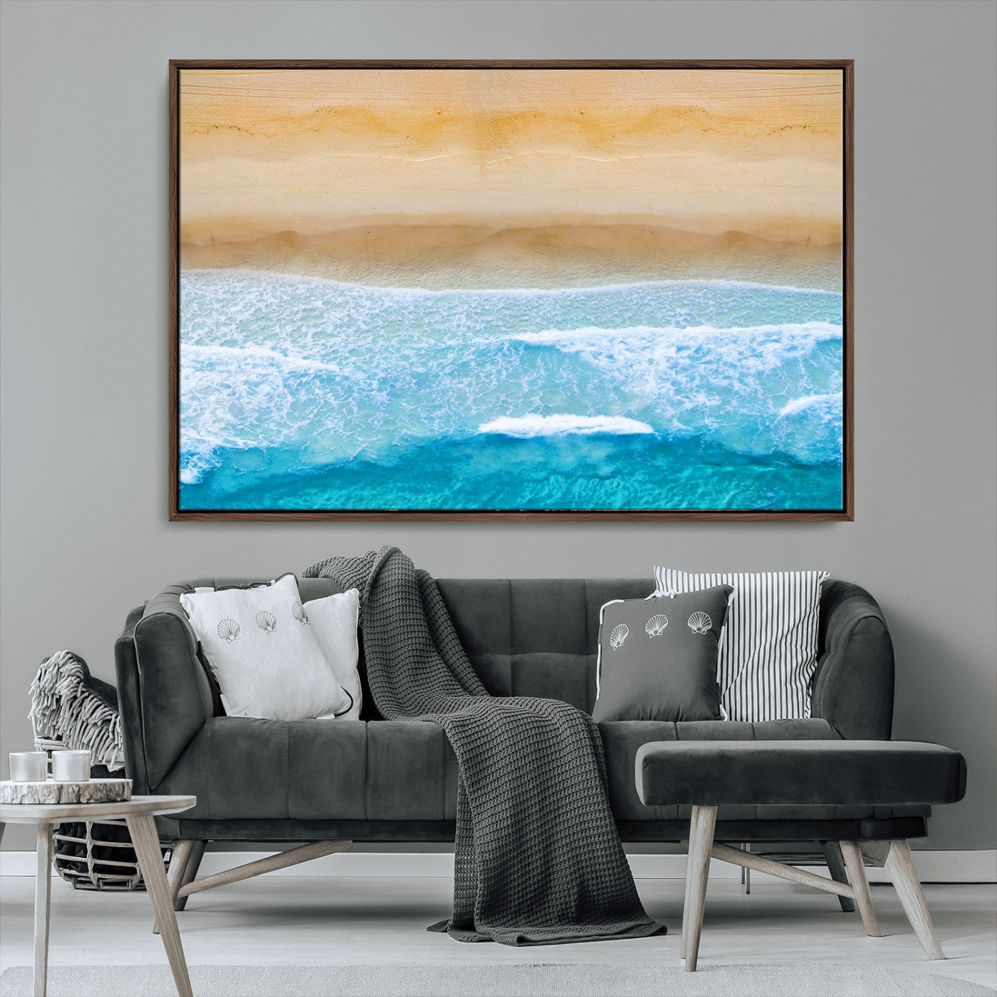 -Aerial Beach Wall Art – Serene Ocean Waves & Sandy Shore Canvas Print, Coastal Home Decor for Living Room, Bedroom or Office