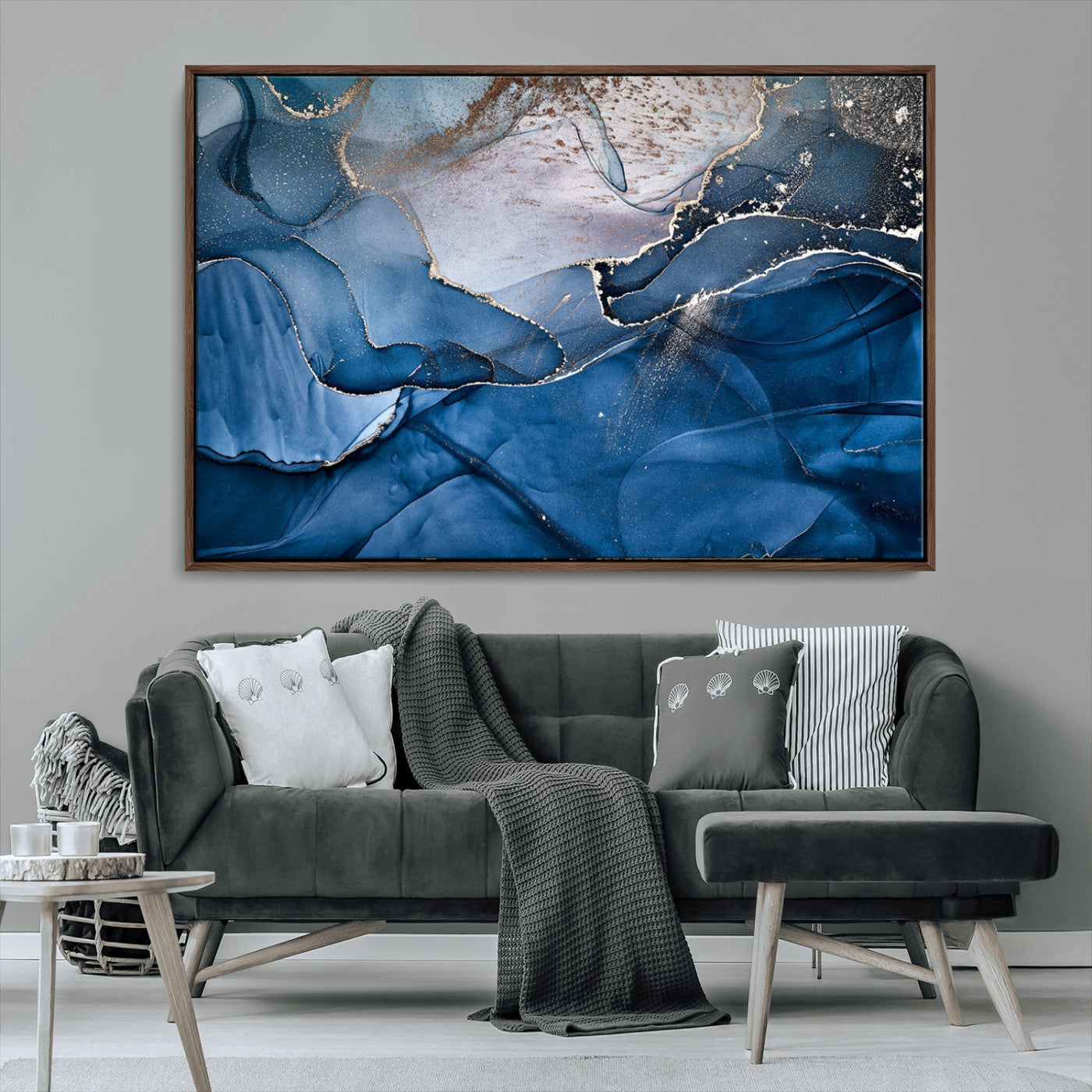 -Abstract Blue Gold Fluid Art Wall Decor – Modern Canvas Print, Elegant Home & Office Wall Art, Stylish Living Room or Bedroom Decoration