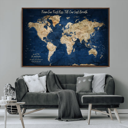 56122A-MGV-CV-36X24-Push Pin World Map Canvas Print – Framed Wall Art for Couples to Track Their Travels – Anniversary Gift or Home Adventure Decor - H2-Orj