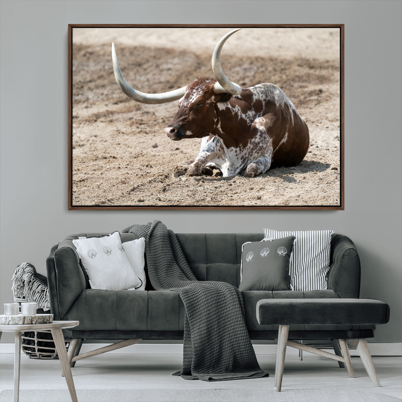 Texas Longhorn Wall Art Canvas Print, Framed Country Living Art Picture Print, Farmhouse Aesthetic Perfect Western Rustic Decor Artwork