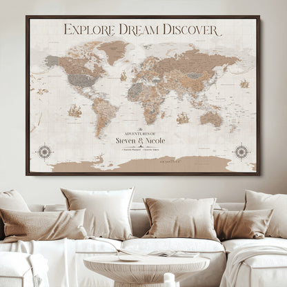 95738134-MGV-CV-36X24-Custom Push Pin World Map Wall Canvas Print – Personalized Travel Tracker with Pins – Framed Large Multi-Size Canvas for Home Office Decor