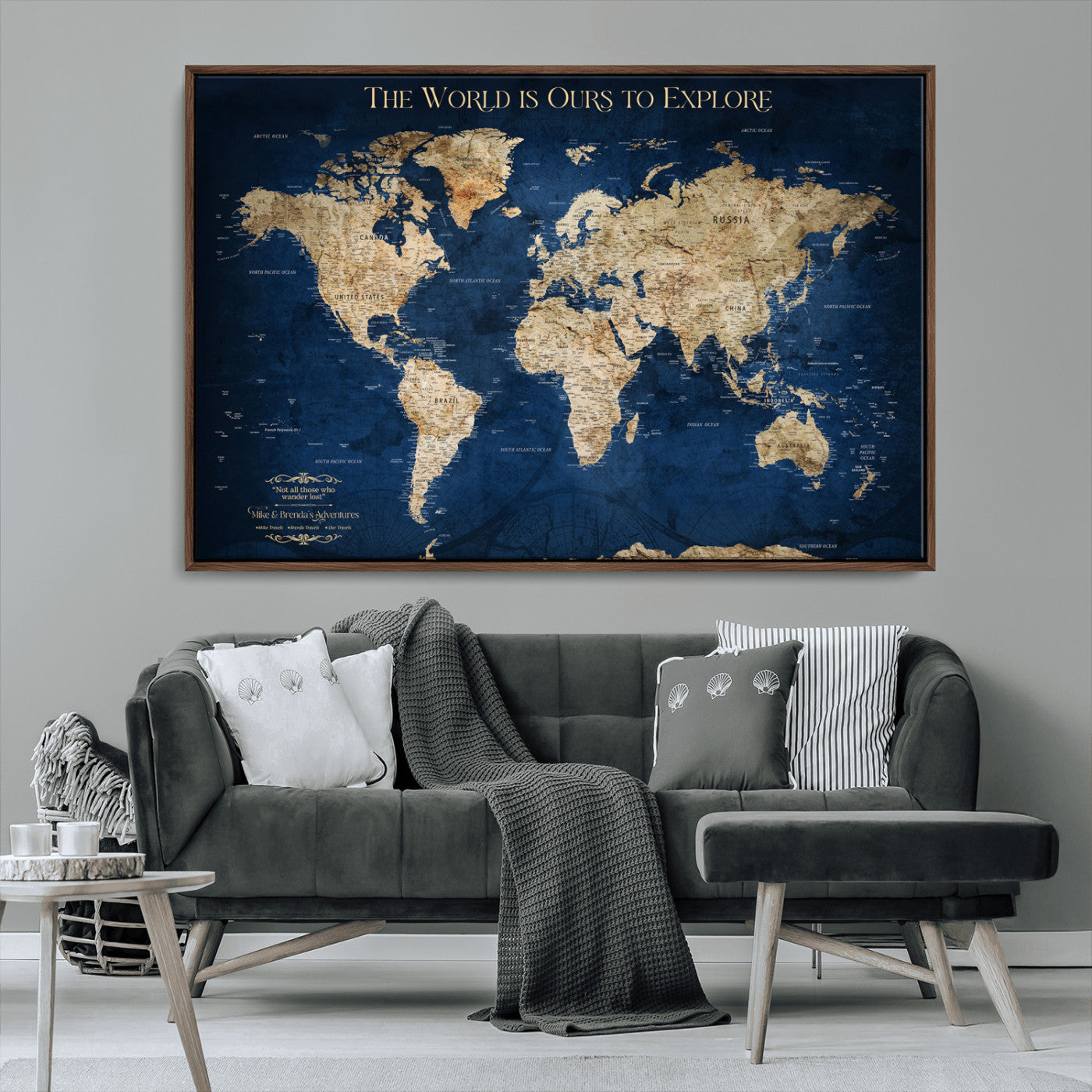 10181149-MGV-CV-36X24-Framed Push Pin World Travel Map – Canvas Wall Print of Where I’ve Been, Old-Style Adventure Map with Pins for Tracking Trips - H2-3