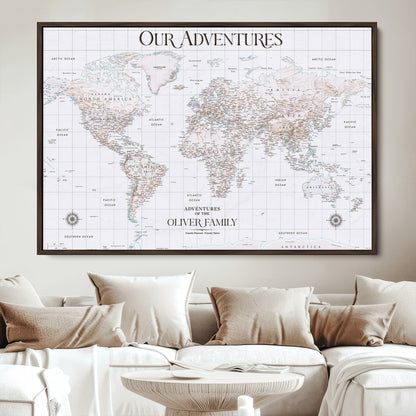 40041157-MGV-CV-36X24-Custom Push Pin World Map Wall Canvas Print – Personalized Travel Tracker with Pins – Framed Large Multi-Size Canvas for Home Office Decor