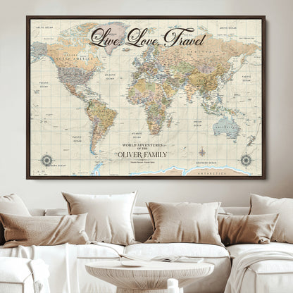49563244-MGV-CV-36X24-Custom Push Pin World Map Wall Canvas Print – Personalized Travel Tracker with Pins – Framed Large Multi-Size Canvas for Home Office Decor