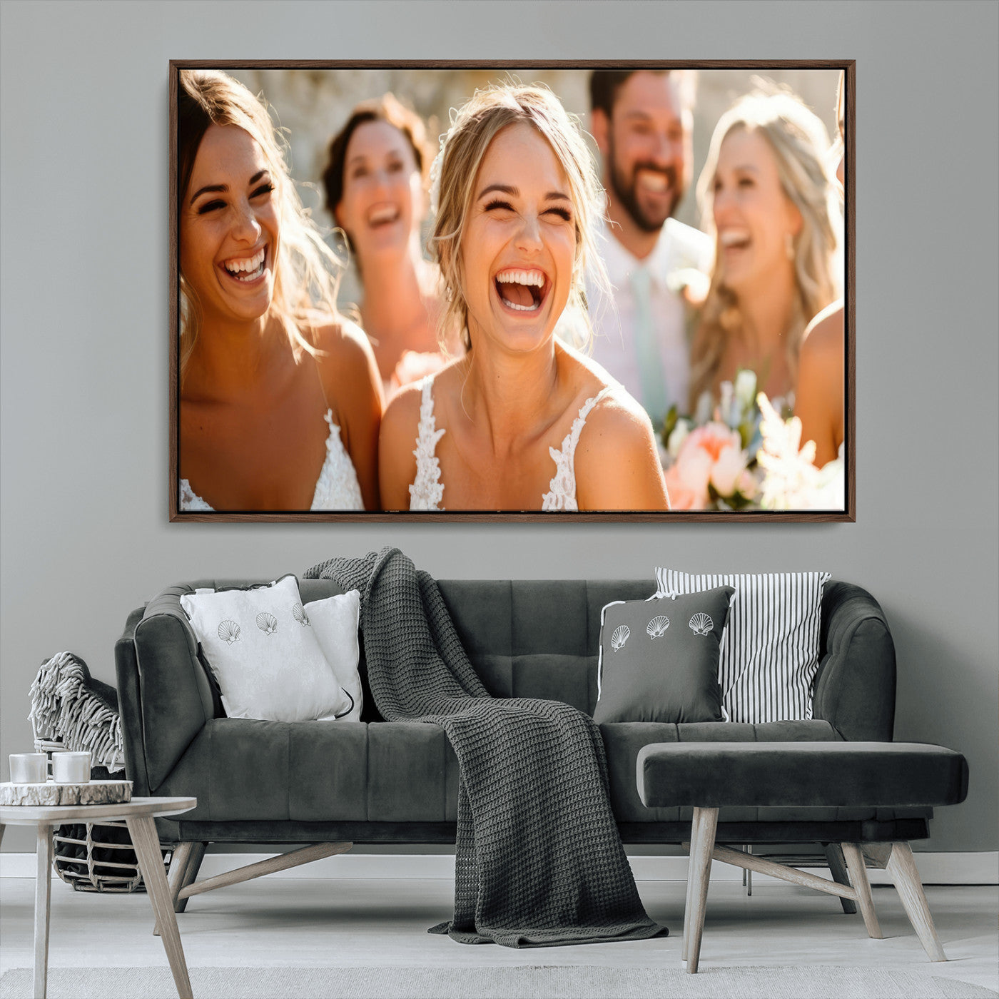 MGV-FC-36X24 - Joyful Wedding Wall Art – Laughing Bride and Bridesmaids Canvas Print, Romantic Celebration Photography Decor for Bedroom, Living Room, or Wedding Gift