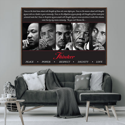 Monochrome canvas of iconic Black leaders with a powerful quote, perfect for modern spaces with a cultural or motivational theme.