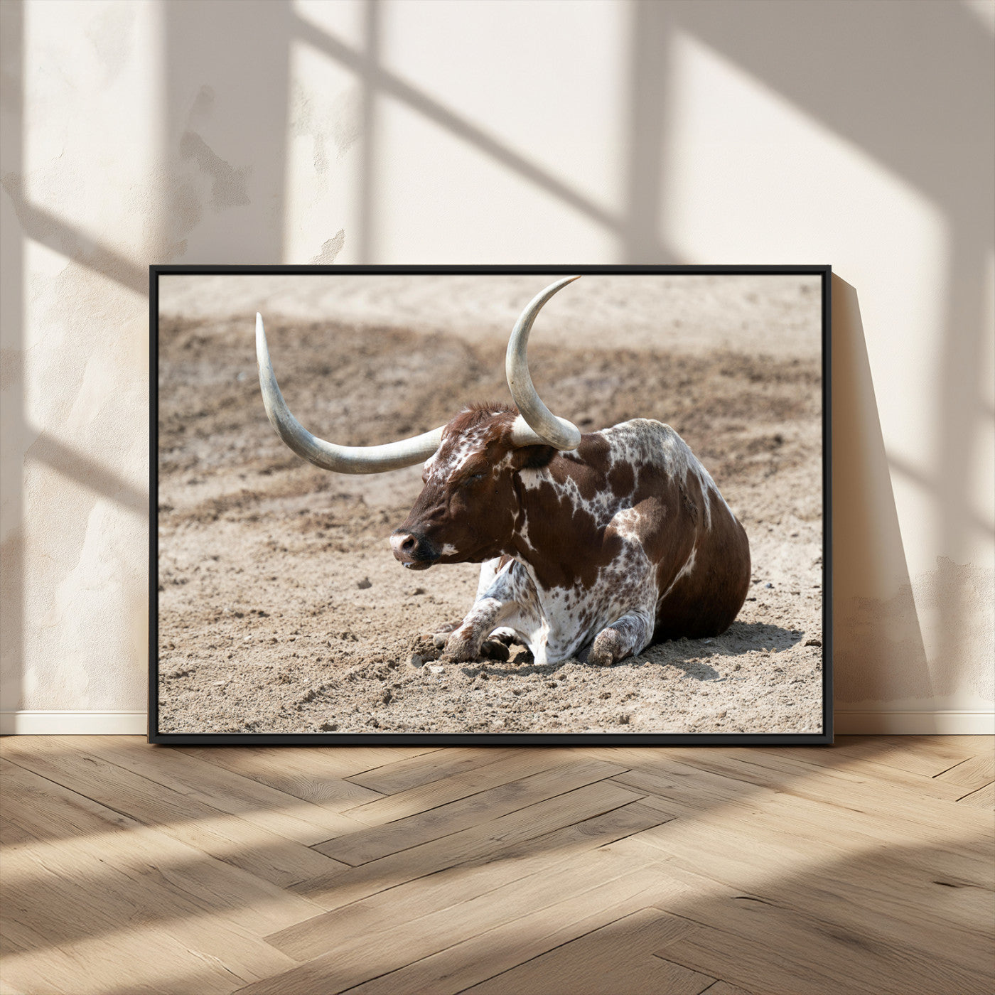 Texas Longhorn Wall Art Canvas Print, Framed Country Living Art Picture Print, Farmhouse Aesthetic Perfect Western Rustic Decor Artwork