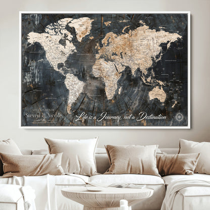 13001721-MGV-CV-36X24-Custom Push Pin World Map Wall Canvas Print – Personalized Travel Tracker with Pins – Framed Large Multi-Size Canvas for Home Office Decor