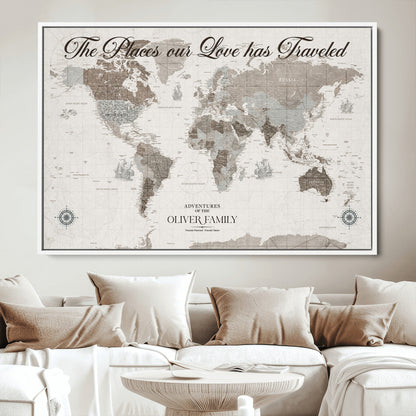 88245481-MGV-CV-36X24-Custom Push Pin World Map Wall Canvas Print – Personalized Travel Tracker with Pins – Framed Large Multi-Size Canvas for Home Office Decor