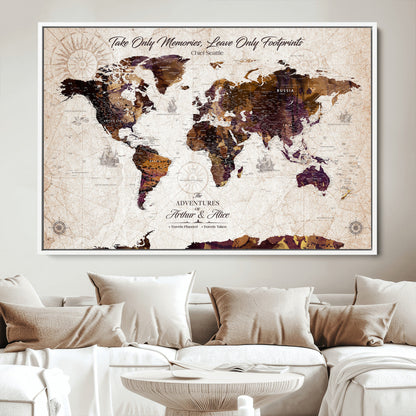 64869039-MGV-CV-36X24-Custom Push Pin World Map Wall Canvas Print – Personalized Travel Tracker with Pins – Framed Large Multi-Size Canvas for Home Office Decor