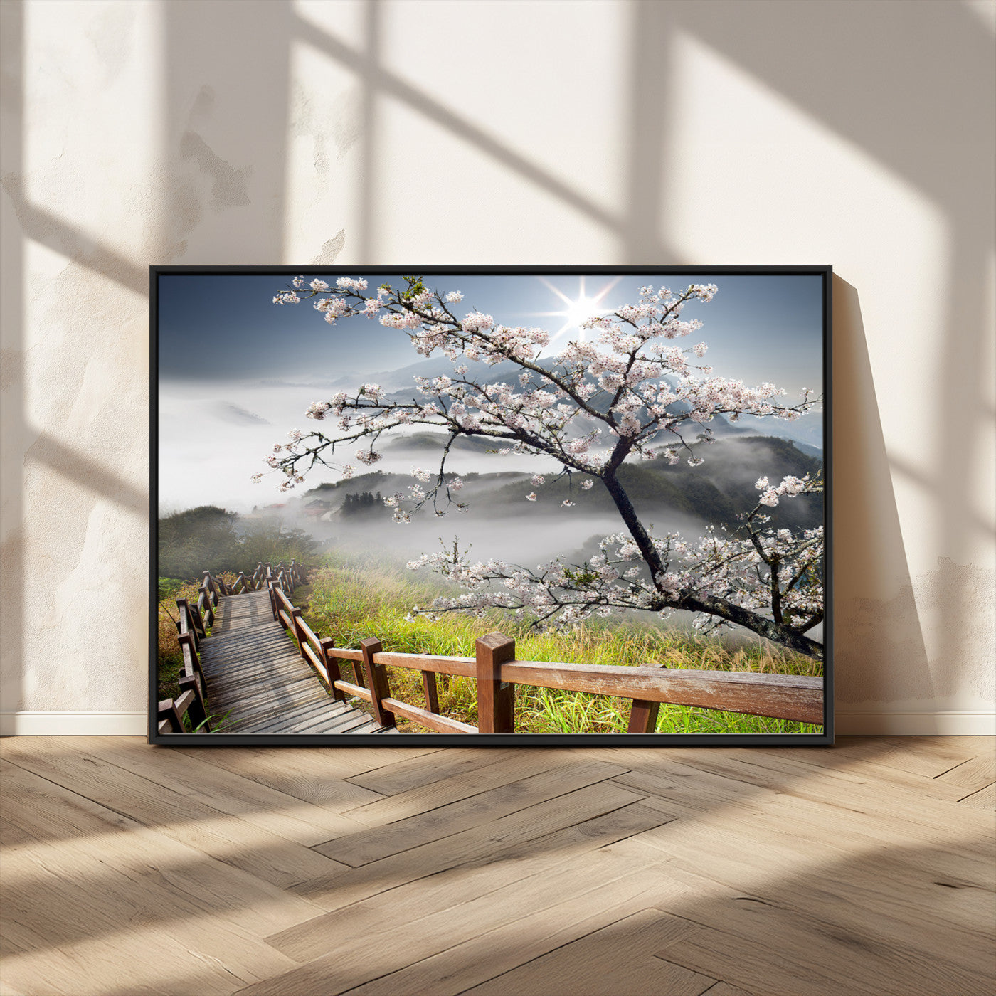 Sakura Cherry Blossom Pathway Canvas Wall Art – Tranquil Walk Through Blossoming Nature – Ready to Hang