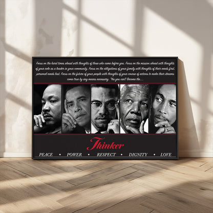 Monochrome canvas of iconic Black leaders with a powerful quote, perfect for modern spaces with a cultural or motivational theme.