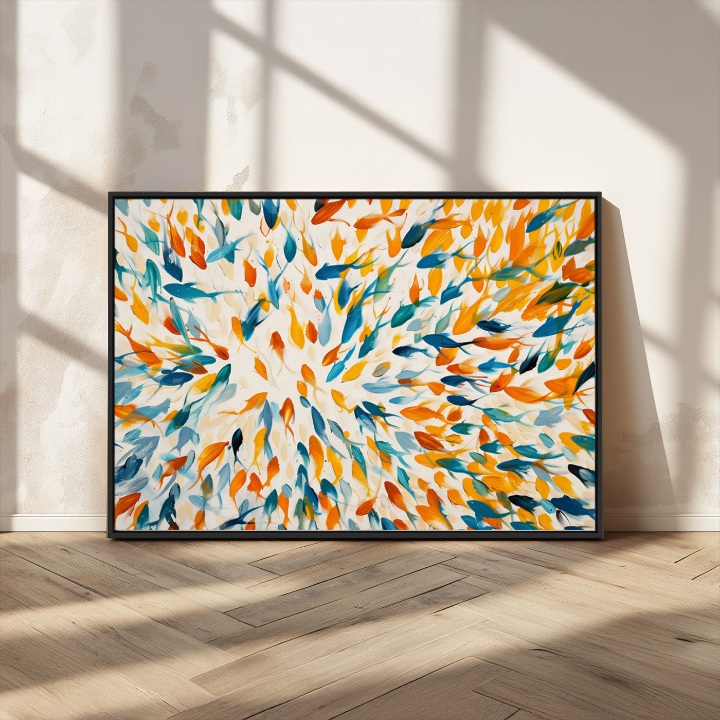 -Abstract Ocean Wall Art Canvas Print, Framed Colorful Fish Art Picture Print, Brushstroke Fish Perfect Coastal Abstract Decor Artwork