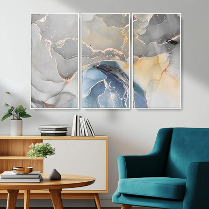 63211-MGV-FC-48X32-3P_White-Abstract Fluid Art Wall Decor – Blue, Gray & Gold Canvas Print, Modern Home and Office Wall Art Decor for Living Room, Bedroom or Workspace