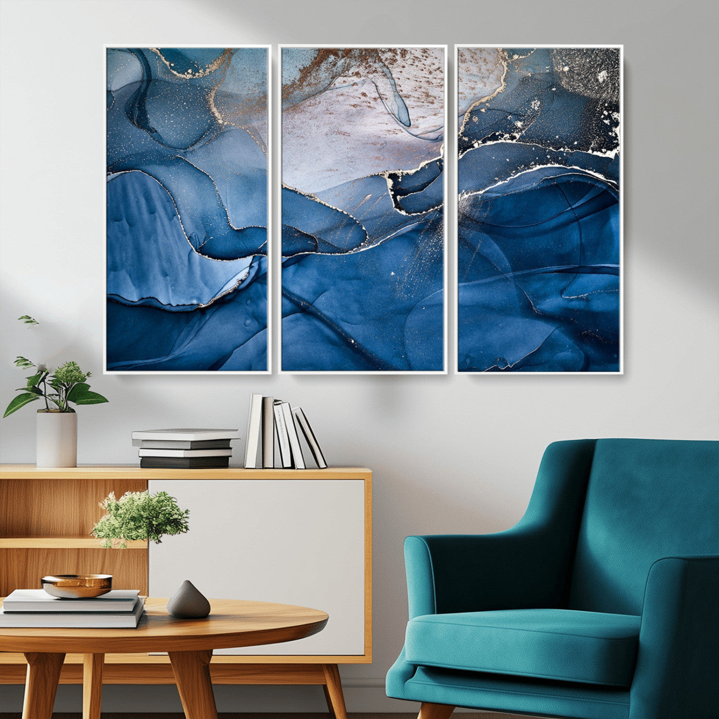 -Abstract Blue Gold Fluid Art Wall Decor – Modern Canvas Print, Elegant Home & Office Wall Art, Stylish Living Room or Bedroom Decoration