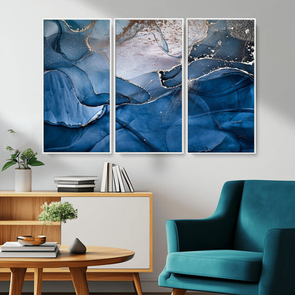 -Abstract Blue Gold Fluid Art Wall Decor – Modern Canvas Print, Elegant Home & Office Wall Art, Stylish Living Room or Bedroom Decoration