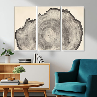 Detailed tree ring drawing in monochrome tones, ideal for rustic or nature-inspired interiors with a minimal decor aesthetic.