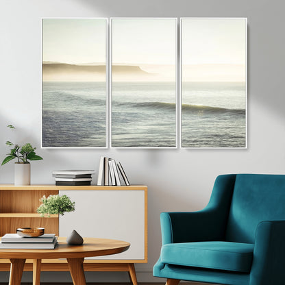 Canvas of a misty ocean scene with coastal cliffs and soft neutral tones, ideal for Scandinavian coastal or minimalist nature-inspired home decor.