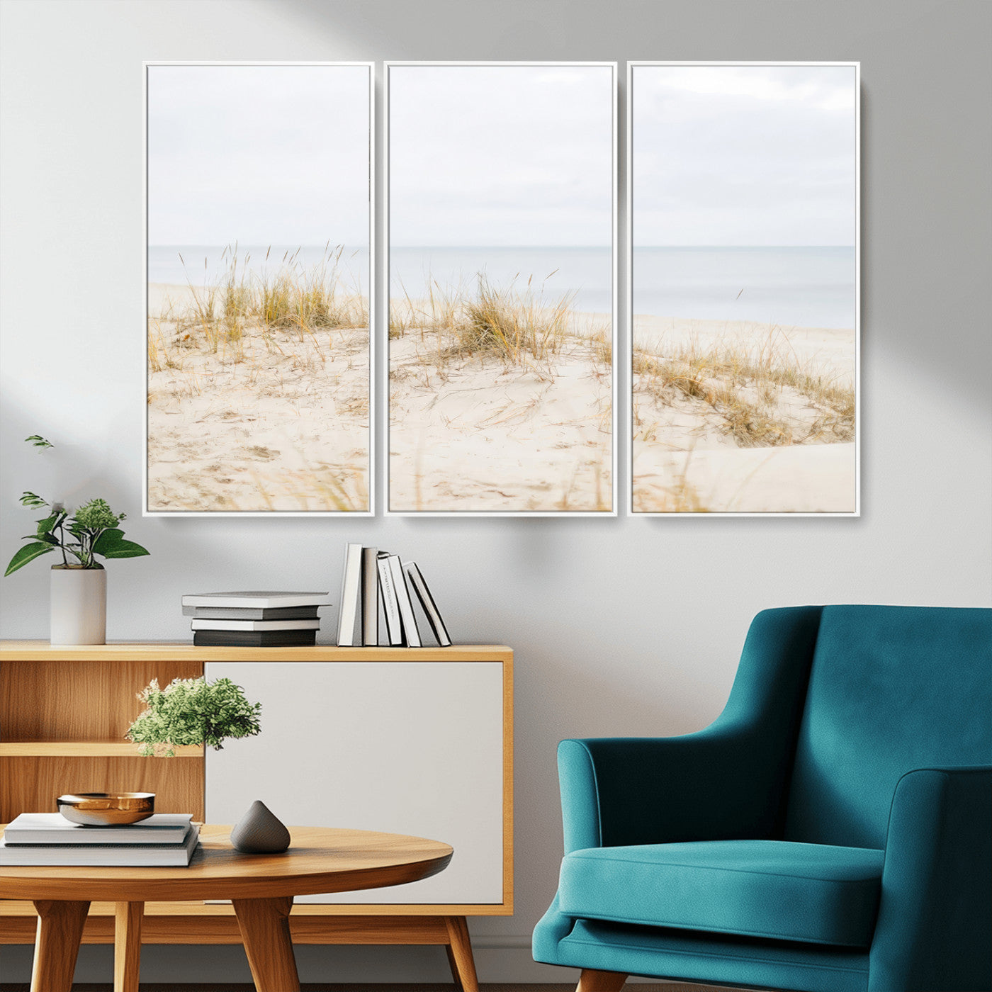 Canvas of soft beach dunes and coastal grasses in neutral tones, perfect for Scandinavian coastal or minimalist nature-inspired home decor.   2/2