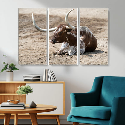 Texas Longhorn Wall Art Canvas Print, Framed Country Living Art Picture Print, Farmhouse Aesthetic Perfect Western Rustic Decor Artwork