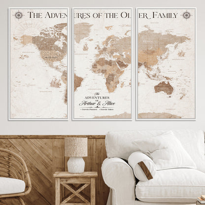 58395047-MGV-CV-36X24-Custom Push Pin World Map Wall Canvas Print – Personalized Travel Tracker with Pins – Framed Large Multi-Size Canvas for Home Office Decor