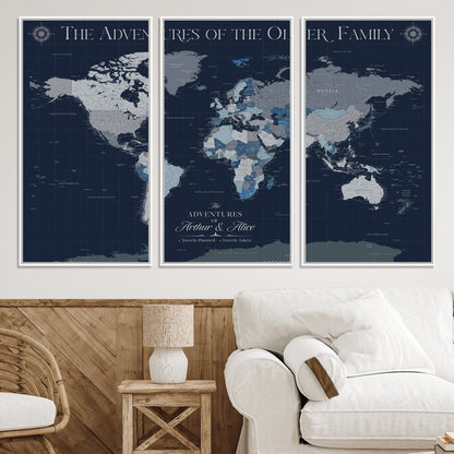 11352707-MGV-CV-36X24-Custom Push Pin World Map Wall Canvas Print – Personalized Travel Tracker with Pins – Framed Large Multi-Size Canvas for Home Office Decor