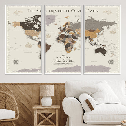 41470751-MGV-CV-36X24-Custom Push Pin World Map Wall Canvas Print – Personalized Travel Tracker with Pins – Framed Large Multi-Size Canvas for Home Office Decor