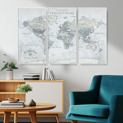 Custom Push Pin World Map Wall Canvas Print – Personalized Travel Tracker with Pins – Framed Custom Quotie Canvas for Home Office Decor
