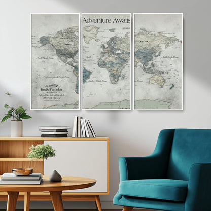 Customize Push Pin World Map Wall Canvas Print – Personalized Travel Tracker with Pins – Framed Custom Quotie Canvas for Home Office Decor