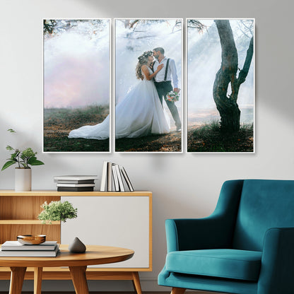 MGV-FC-48X32-3P - Forest Wedding Wall Art – Romantic Bride and Groom Canvas Print, Enchanted Woodland Photography Decor for Bedroom, Living Room, or Wedding Gift