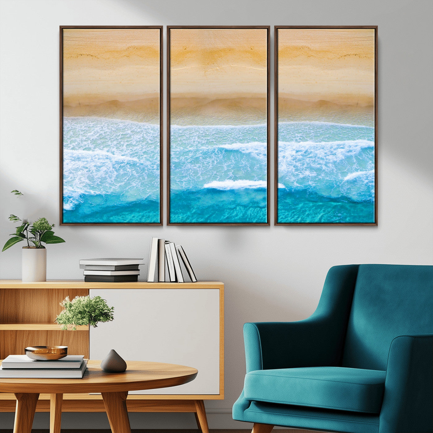 -Aerial Beach Wall Art – Serene Ocean Waves & Sandy Shore Canvas Print, Coastal Home Decor for Living Room, Bedroom or Office