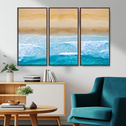 -Aerial Beach Wall Art – Serene Ocean Waves & Sandy Shore Canvas Print, Coastal Home Decor for Living Room, Bedroom or Office