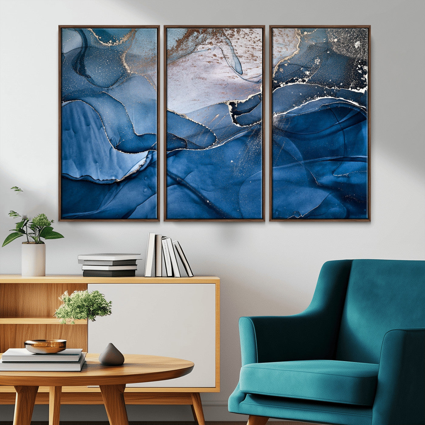 -Abstract Blue Gold Fluid Art Wall Decor – Modern Canvas Print, Elegant Home & Office Wall Art, Stylish Living Room or Bedroom Decoration