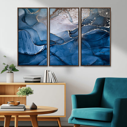 -Abstract Blue Gold Fluid Art Wall Decor – Modern Canvas Print, Elegant Home & Office Wall Art, Stylish Living Room or Bedroom Decoration