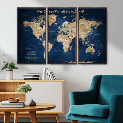56122A-MGV-CV-36X24-Push Pin World Map Canvas Print – Framed Wall Art for Couples to Track Their Travels – Anniversary Gift or Home Adventure Decor - H2-Orj